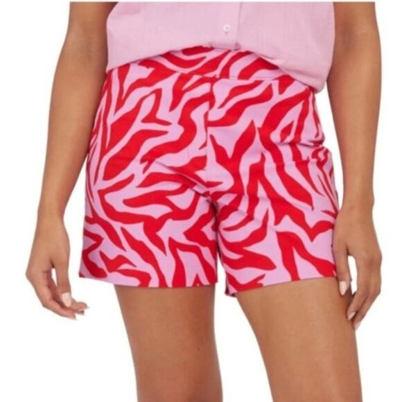 Spanx Brand On the Go Shorts Size Medium Red & Pink Zebra Print Pull On Style - Picture 1 of 4